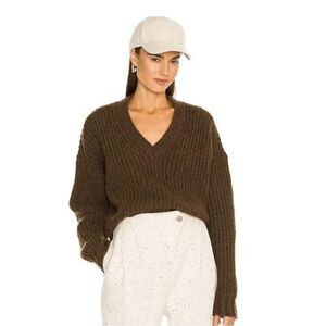 Anine Bing Marlowe V-Neck Alpaca Wool Blend Sweater Brown Women’s Size Large